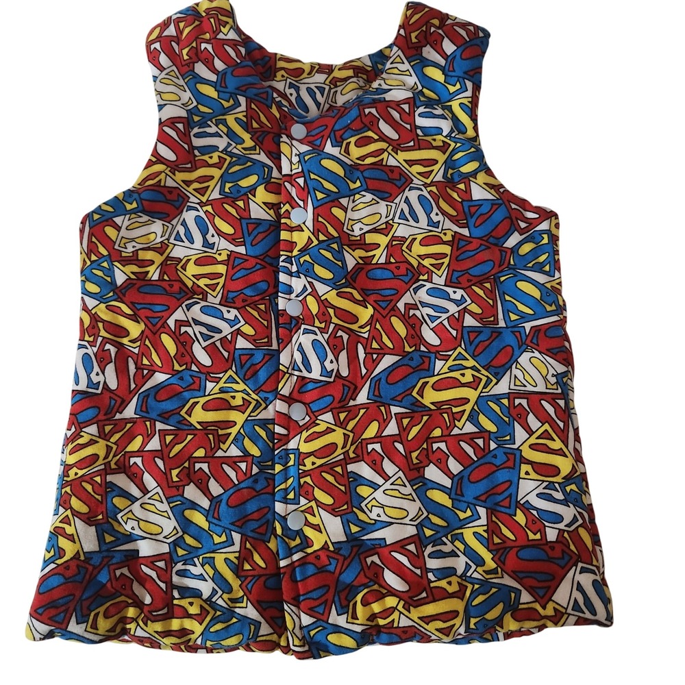 Kids Superman 3-6‎ year All Over Print Vest Top Button Front Blue Red Yellow